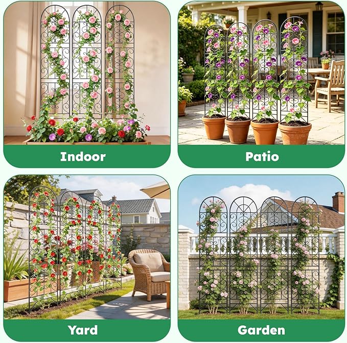 2 Pcs 60" H X 11.8" W Trellis for Climbing Plants Outdoor, Small Metal Garden Trellis for Outside, Sturdy Support Garden Plant Trellis Arch for Rose Cucumber Flower Vine Decor