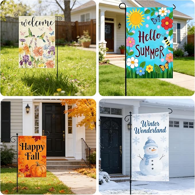 Seasonal Garden Flags Set of 12, KissDate 12 x 18 Inch Double Sided Yard Flags Garden Flags for Outside, 4th of July American Flags Spring Summer Garden Flag 250 Anniversary USA, Outdoor Banners Holiday Garden Decorations