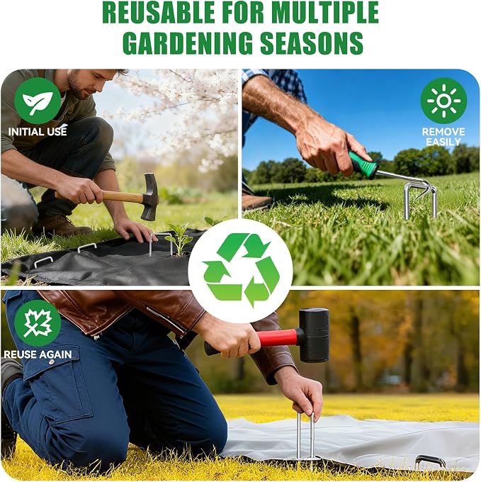 Landscape Staples Galvanized Garden Stakes,8 inch 100 Pack 11 Gauge Heavy Duty Garden Pins for Fences, Lawns, Weed Barriers and Landscape Fabrics, Irrigation Hose,Yard Lawn, Landscape Fabric.