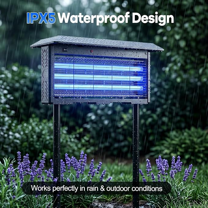 Solar Bug Zapper Outdoor, 30W Mosquito Zapper for 3500 sq.ft, Waterproof Fly Killer, Rechargeable Electric Mosquito Killer, Auto On/Off Dusk to Dawn, Cordless Insect Trap for Patio, Yard, Garden, Home