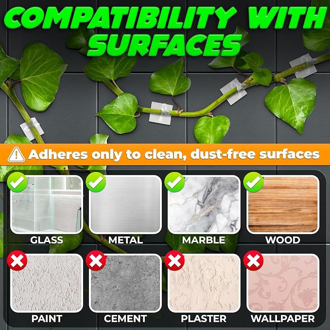 100Pcs Clear Plant Clips for Climbing Plants Indoor - White & Flexible Climbing Plant Wall Clips for Vines Organize - Universal Size Vine Clip Set with Sticky Mount, Easy Installation & Strong Grip