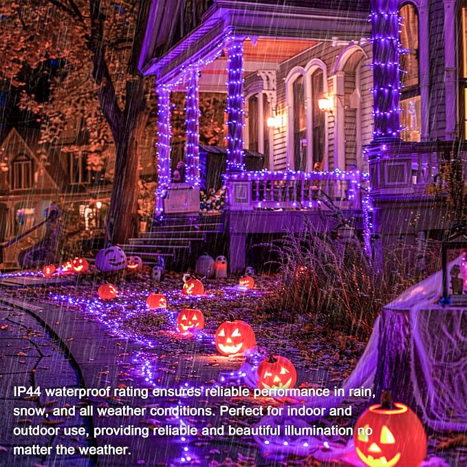 JMEXSUSS Purple Halloween Lights, 300 LED Purple Christmas String Lights Clear Wire, Fairy Lights for Bedroom Indoor Outdoor Yard Tree Xmas Spooky Halloween Party Decor (Non-Connectable)