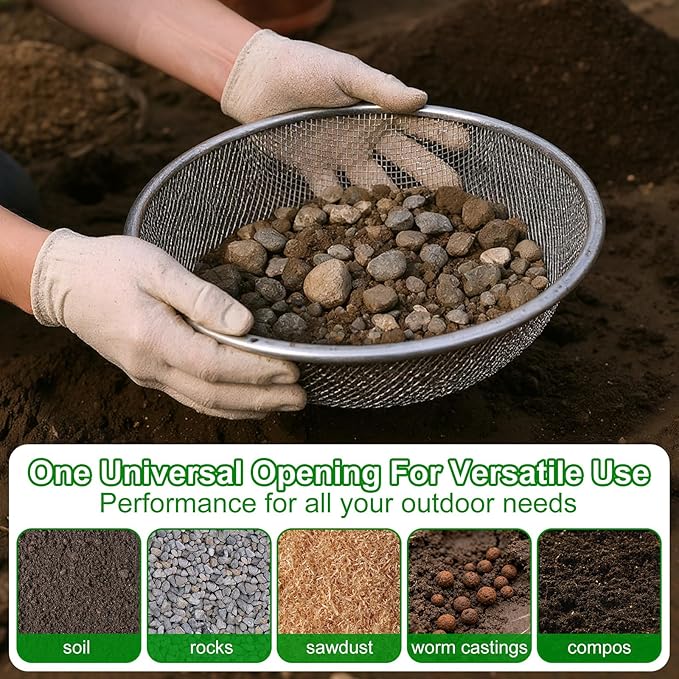 2 Pack Soil Sifter for Gardening - Rock Compost Sand Sifter Fits 5-Gallon Buckets 1/4 Inch & 1/8 Inch Mesh Sifting Screen Sieve for Gravel, Dirt, Sawdust with Repotting Mat