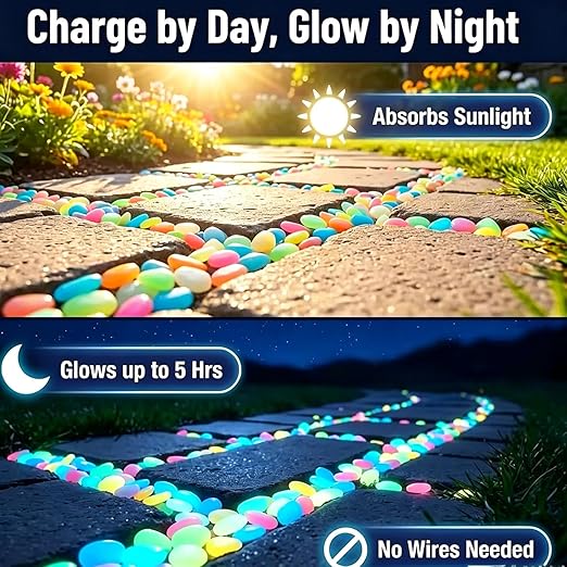Night Guide Pebbles Solar, Colorful Glow-in-The-Dark Garden Stones, Beautiful Luminous Stepping Stones Glow Rocks for Landscaping Fish Tank Aquarium Walkway Decor (200, Multicolor)