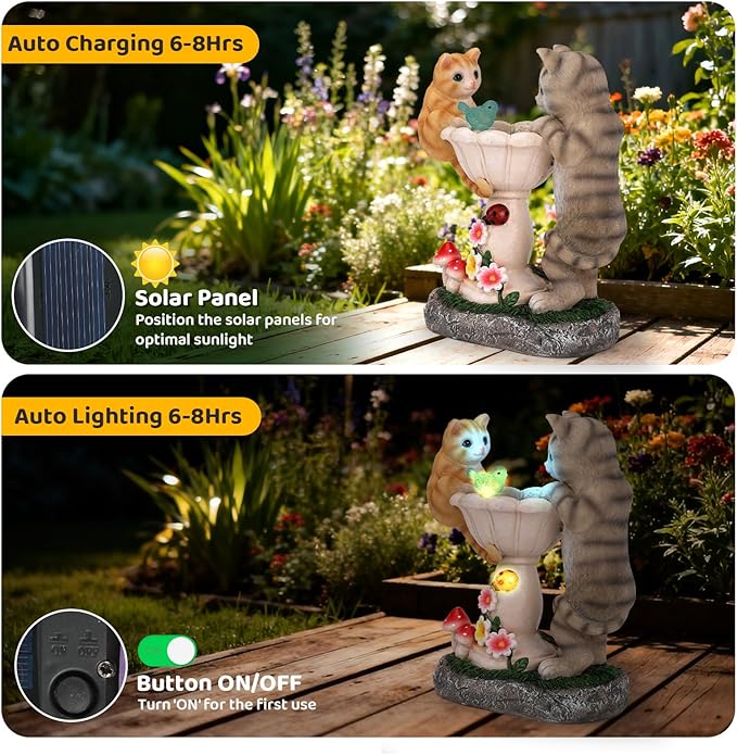 Ecloverlife Solar Cat Statue for Garden Decor, Weatherproof Auto Light, Installation-Free Outdoor Ornament for Yard, Patio, Balcony, Birthday & Housewarming Gift for Grandma