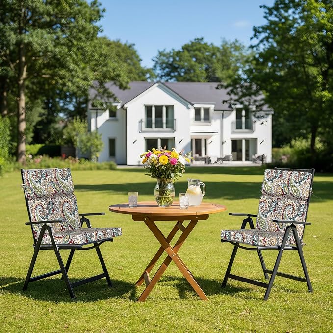 DYTXIII Outdoor High Back Chair Cushions Set of 2, 44"x22" Water Repellent Patio Seat Cushions with Elastic Sponge, All Weather Chair Pads for Rocking, Dining Chairs, Patio Furniture - Paisley Chilli