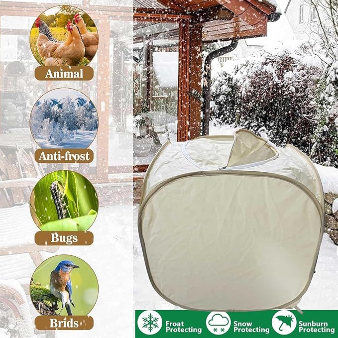 2 Pack Plant Freeze Protection Covers, Winter Shrub Frost Protection Covers for Plants in Winter Warm Plant Tent Protecting Fruit Potted Plants Tree from Freezing Animals Eating (23x23x23in)