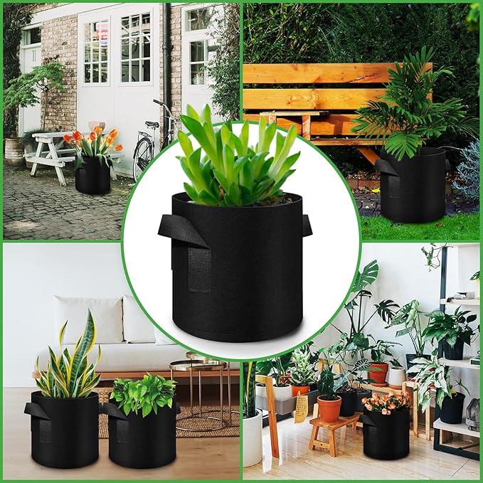 12 Pack 3 Gallon Plant Grow Bags, Thickened Nonwoven Fabric Pots with Handles, Vegetable Planter Bags Containers, Cloth Planters for Garden Vegetable/Flower/Plant/Fruits Outdoor (Black)