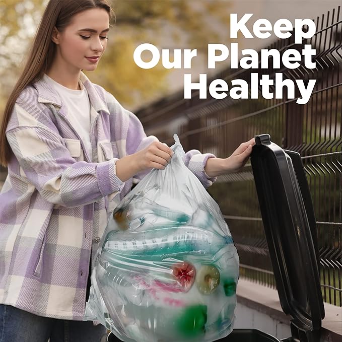 42 Gallon Trash Bags, 3 Mil Contractor Bags, Large Trash Can Liners, 33 x 48", For Large Trash Cans - For Outdoor, Lawn, Custodian, Landscape, Leaf, Recycling - Made in USA - (CLEAR, 50 COUNT)