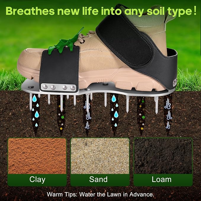 Aerator Shoes, Lawn Aerator Shoes for Grass with 3MM Metal Bottom, Aeration Shoes for Lawn with Adaptable Straps, Pre-Assembled Aerating Shoes for Lawn with Bend-Resistant Spikes, Green