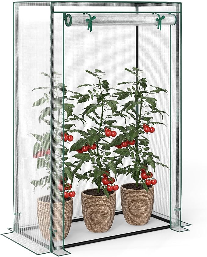 Giantex Portable Mini Greenhouse, Heavy Duty PE Cover, Elector-Coating Metal Frame, Waterproof Sun-Protective Tomato Green House with Roll-Up Zippered Door, Indoor Outdoor Clear, 39" x 20" x 59"