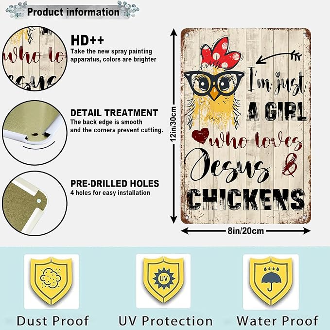 Chicken Coop Metal Sign on Coop A Girl Who Loves Chickens Vintage Kitchen Decor Gifts 12 * 8in