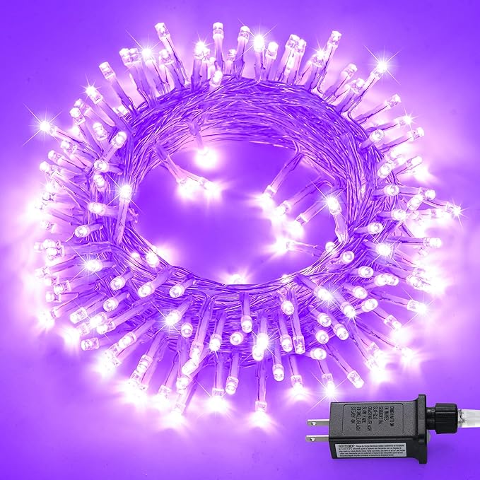 JMEXSUSS Purple Halloween Lights, 300 LED Purple Christmas String Lights Clear Wire, Fairy Lights for Bedroom Indoor Outdoor Yard Tree Xmas Spooky Halloween Party Decor (Non-Connectable)