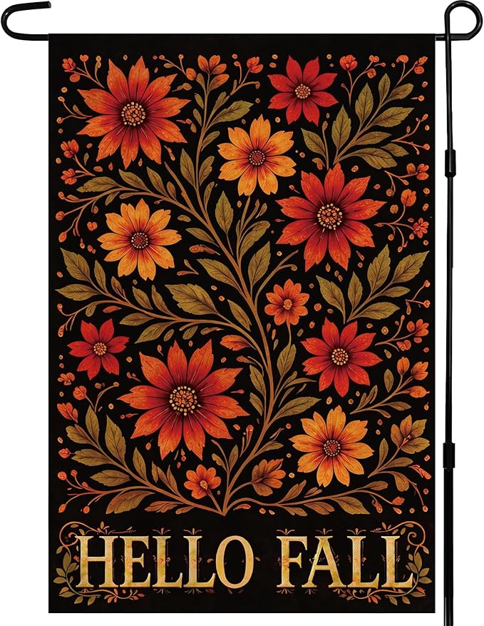 Fall Decor - Hello Fall Floral Garden Flag | Thanksgiving Party Favors Supplies Decorations - Double-Side Autumn Decor for Outdoor Indoor Outside - Friendsgiving Banner for Garden Porch Patio Lawn Yard