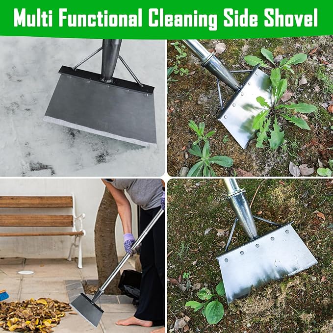 Garden Flat Shovel,Floor Scraper, Heavy Duty Multifunctional Garden Cleaning Shovel with 56.5" Adjustable Long Handle for Sidewalk Scraping, Weeding, Digging, Snow Removal
