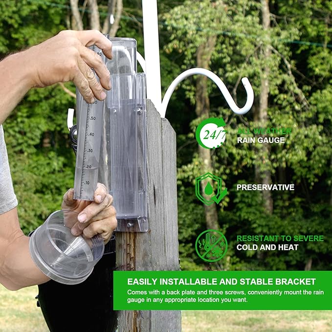 Holdly Precise Rain Gauge with Mounting Bracket, Outdoor Rain Gauge Accurate to 1/100th of an Inch, Made of UV and Heat Resistant Polycarbonate Material for All Weather Conditions