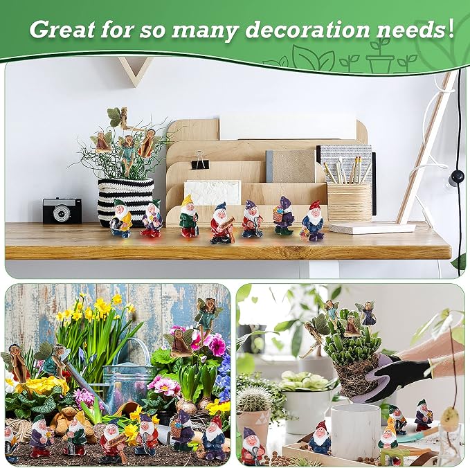 Queekay 13 Pieces Fairy Garden Miniature Accessories 6 Pcs Mini Fairy Figurines and 7 Pcs Tiny Gnomes for Outdoor Garden Yard Lawn Indoor Pot Plants Supplies Home Decor