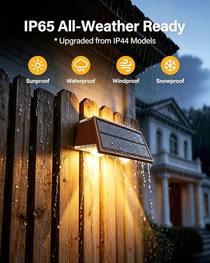 Solar Fence Lights Outdoor, 2 Pack 100LM Fence Lights Solar Powered, 9 Color Modes, Up and Down LED Focused Beam, 12H Dusk to Dawn Glow for Pool/Patio/Wall/Backyard - Matte Brown