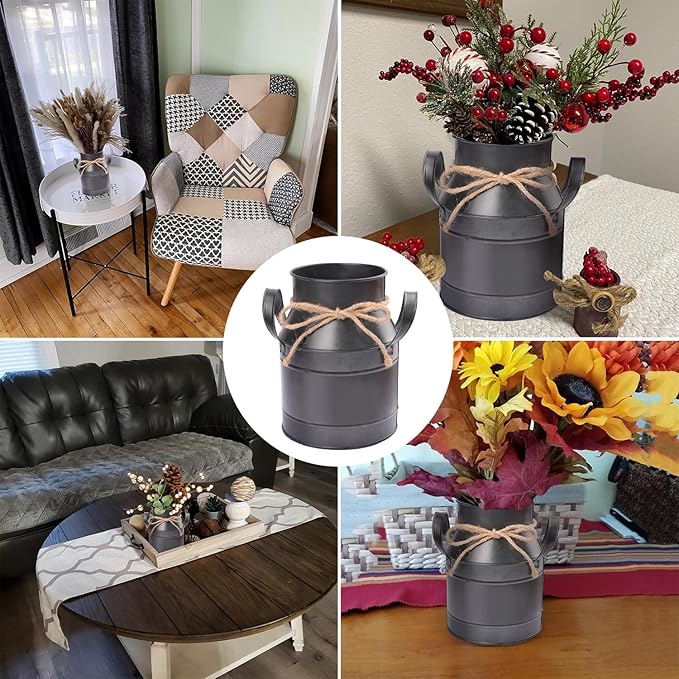 4 Packs 6 inch Milk Can Rustic Vases, Milk Can Farmhouse Vases for Home Decor with Galvanized Finish, Perfect Rustic Flower Vase for Table Centerpieces, Kitchen & Living Room Décor