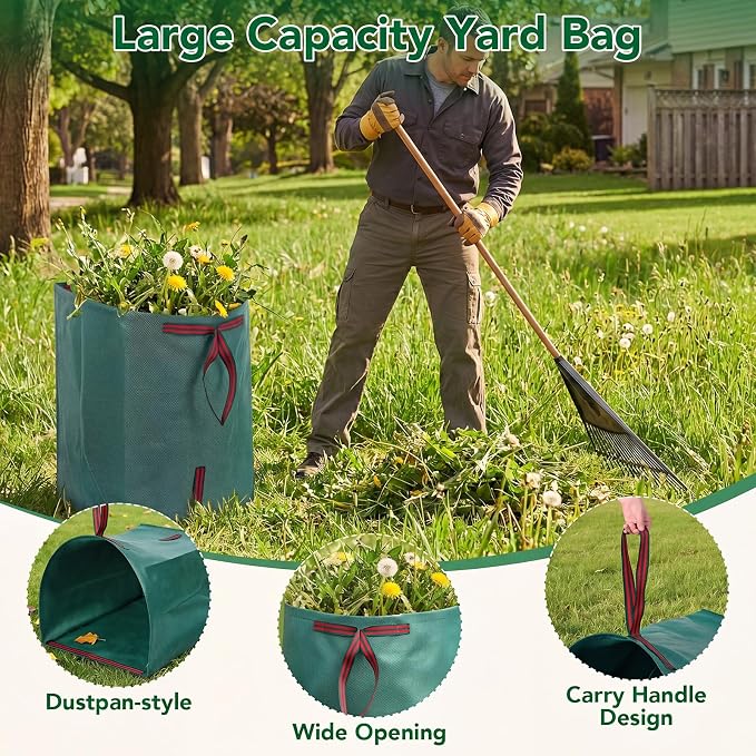 Dntorx 53 Gallon Reusable Yard Waste Bags, 1 Pack Lawn Bags With Dustpan-Style Opening & Handles, Heavy-duty Leaf Bags For Grass,Storm Debris,Construction Waste, Standable & Foldable