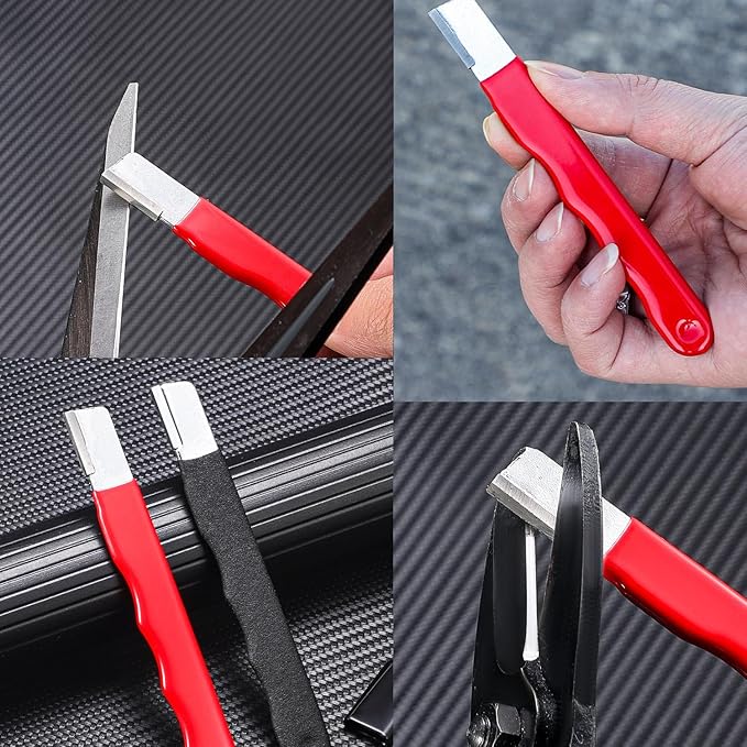 4Pcs Pocket Garden Tool Blade Quick Sharpener, Tungsten Steel Corundum for Travel Camp Lawn Mower Hedge Shears Knife Pruners Axe Scissors Hatchet Machete