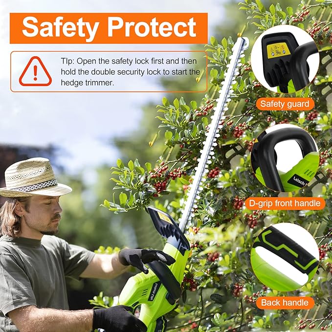 Leisch Life Cordless Hedge Trimmer, 20V Bush Trimmer, Handheld Hedge Cutter, Grass Shrub Trimmer, Lightweight Trimmer(Battery & Charger Included)
