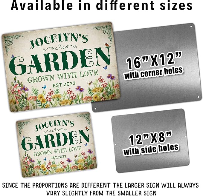 Custom Metal Signs with Name Made in USA Personalized Vintage Garden Sign Waterproof Vintage Decorative Metal Print for Wall Decor Customized Home Garden Ideas Gifts Artwork Prints for Yard Ourdoor