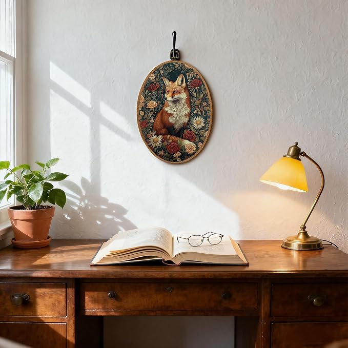 DOFQZ Vintage Floral Fox Oval Wall Art Decor, Dark Cottagecore Wildflowers Fox Framed Wall Art, Rustic Forest Wildlife Animal Walls Hanging Decor for Home Bedroom Living Room Cabin, 8.5x11.5 Inch