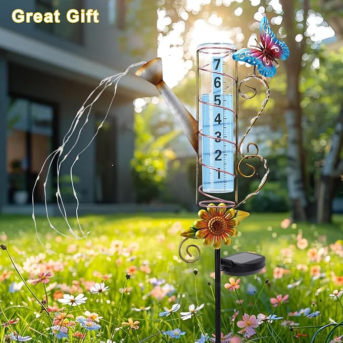 MUMTOP Rain Gauge Outdoor Solar Powered, 36 Inch Large Number Watering Can Water Gauge for Lawn, Yard and Garden