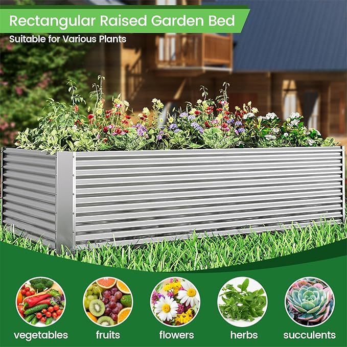 2pcs Tall Galvanized Raised Garden Bed Outdoor,Steel Garden Bed for Vegetables,Above Ground Garden Box for Flower,Metal Raised Beds for Gardening - 3x2ft