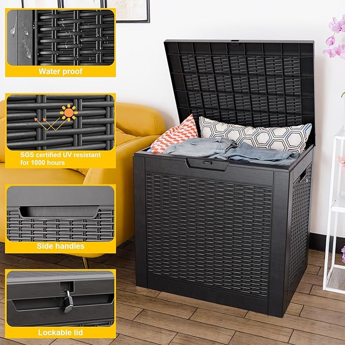 EasyUp 36 Gallon Outdoor Storage Box, Outdoor Deck Boxes for Garden Tools Equipment,Cushions and Patio Storage,Lockable and Resin,Easy to Install(Black)