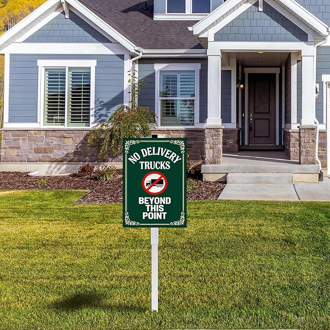 No Delivery Trucks in Driveway Yard Sign With Stakes No Truck Parking Private Property Drive Road Do Not Park Rustproof Reflective Aluminum Courtyard Signs 8x12 IN