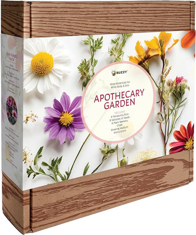 Buzzy Seeds Apothecary Garden Wellness Kit - Mini Terracotta Pot Grow Set - Complete Indoor/Outdoor Gardening Kit with Seeds, Coconut Husk Growing Medium & Genuine Pots - 100% Grow Guarantee