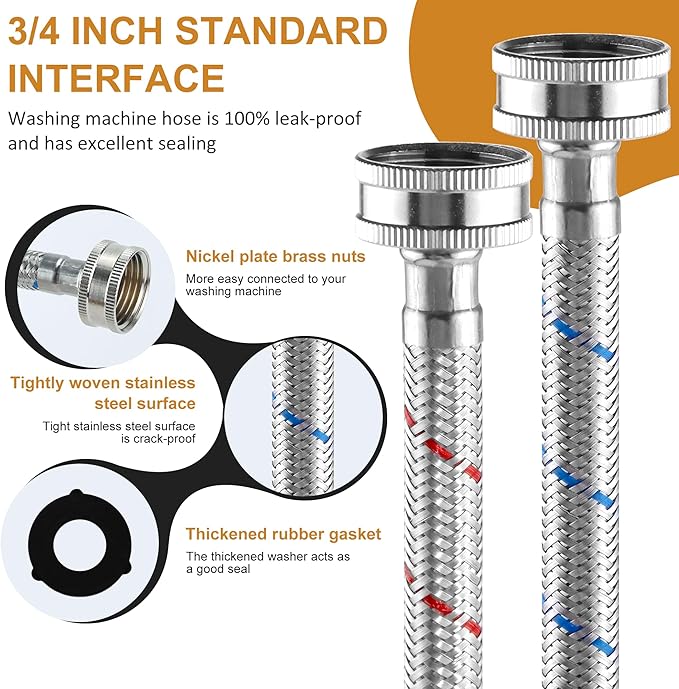 15 FT Washing Machine Hose,Long Washer Water Supply Hoses Hot And Cold Connection(2Packs),Washer Machine Hose Universal Fit for All Standard Wash Machines-by MIFLUS