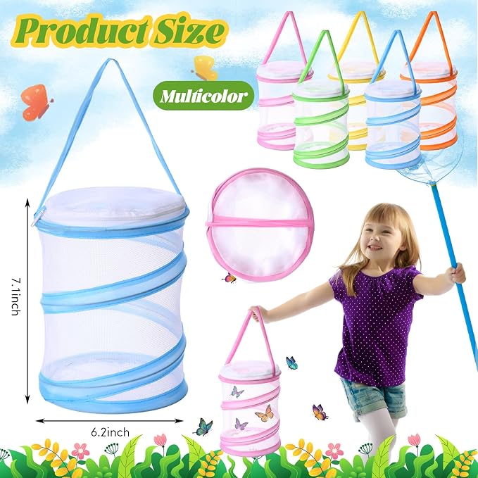 Sherr 20 Pcs Mini Butterfly Habitat Cage Clear Mesh Butterfly Net Cage Container Foldable Terrarium, 6.2x7.1inch (Multicolor)