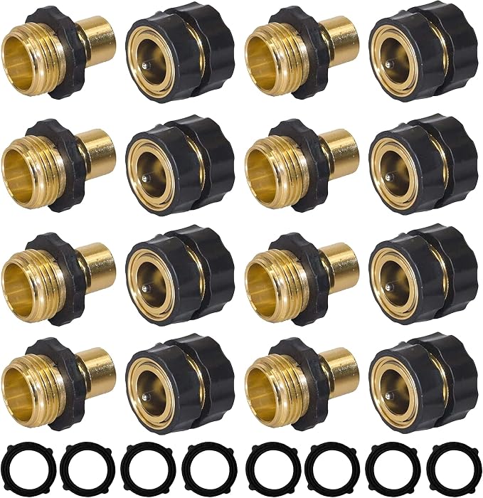 Hourleey Garden Hose Quick Connect, 3/4 Inch Male and Female Garden Hose Fitting Quick Connector (8 Sets)