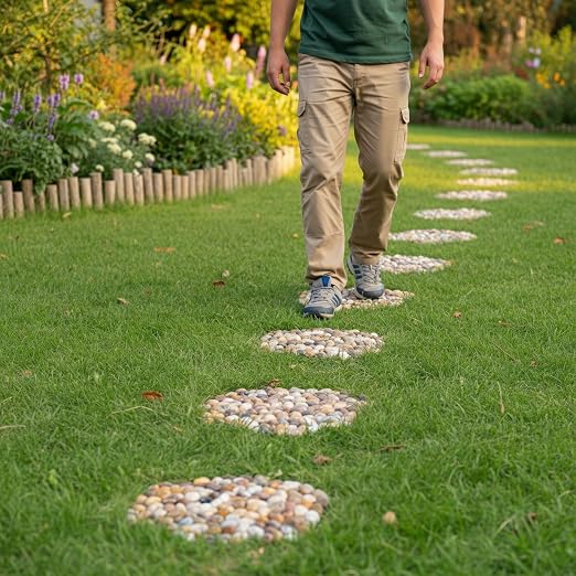 6 PCS River Rock Stepping Stones Outdoor, 12Inch Hexagon Pavers Pebbles Polished Gravel for Garden Walkway
