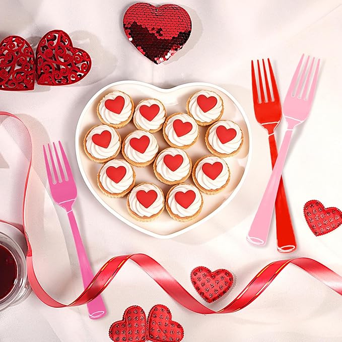 60PCS Valentine's Day Plastic Fork Pink/Red/Hot Pink Plastic Silverware Disposable Cutlery Set Heavy Duty 60 Forks for Valentine's Day, Girl Birthday, Sweet 16 Party Party Decorations