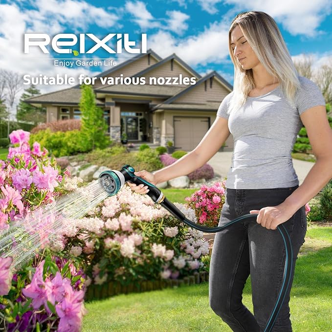 Relxitl Garden Hose 75ft, Flexible Water Hose with 10 Function Hose Nozzle, Lightweight, Tangle Free, Rust Proof for Yard, Watering(Blue)