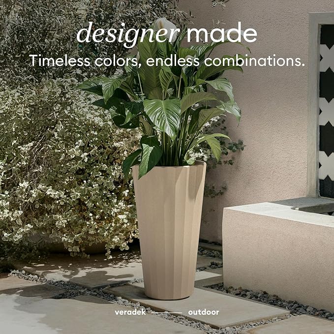 Veradek Column Series 26" Tall Outdoor Planter for Porch & Patio | Durable Plastic-Stone Material w/Shelf | Modern Décor for Plants & Flowers