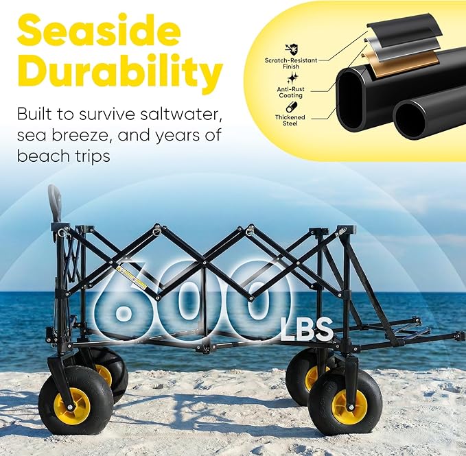 Sekey Heavy Duty Beach Wagon with 9" Big Sand-Proof Wheels, 300L Oversized Foldable Beach Cart with Cooler| Adjustable Handle & Balloon Tires for Sand, Camping,Vacation