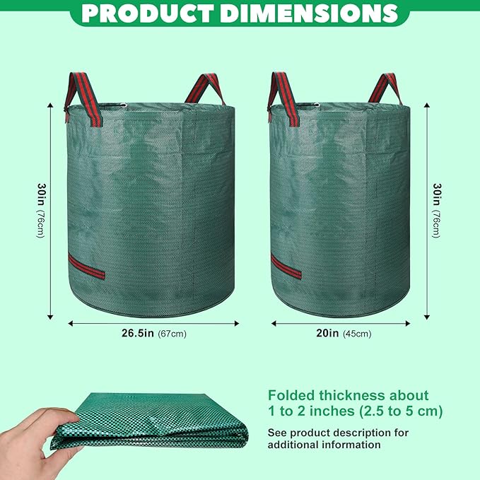 72 & 32 Gallon Reusable Yard Waste & Lawn and Leaf Bags with Handles - Tear Resistant Garden Trash Bags for Seasonal Cleanup, Patio, Lawn & Leaf Collection, Grass Clippings, Collapsible with Gloves