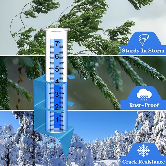 Rain Gauge Outdoor,7" Capacity Rain Gauge Outdoors Best Rated with Stainless Steel Mounting Rack Holder,Freeze Proof Plastic Large Rain Gauge for Yard Garden Fence Lawn Patio Farm (Blue)