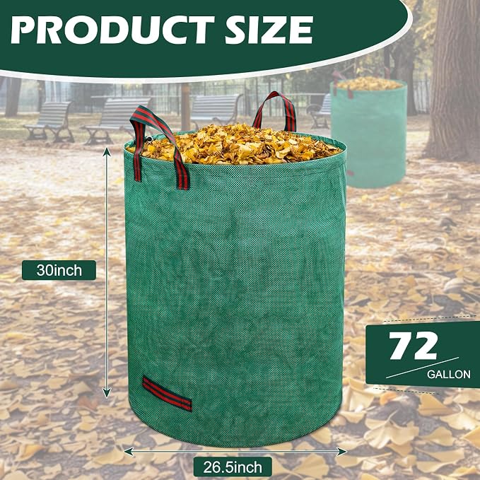 72 Gallons Reusable Yard Waste Bags, 3 Pack Lawn and Leaf Bags with Gardening Gloves, Heavy Duty Garden Waste Bags with 4 Reinforced Handles for Debris Leaves Grass