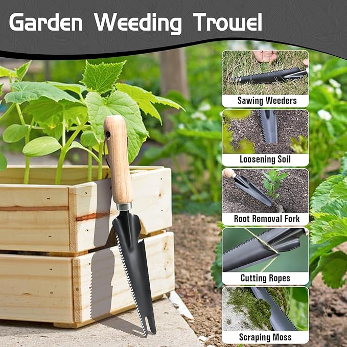 3-Pack Hand Weed Puller Tool, Stainless Steel Garden Trowel with Wooden Handle,L-Shaped Crevice Weeder,Curved-Tip Weed Tool for Effectively Pulling Out Weeds and Their Roots