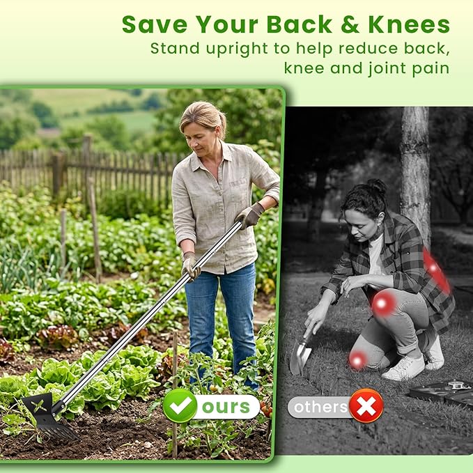 2 in 1 Garden Hoe for Weeding with Cultivator Rake, 57" Garden Weeders and Cultivators, Heavy Duty Hoe Garden Tool with Adjustable Long Handle, Manual Weed Tools for Gardening, Planting,Loosening Soil