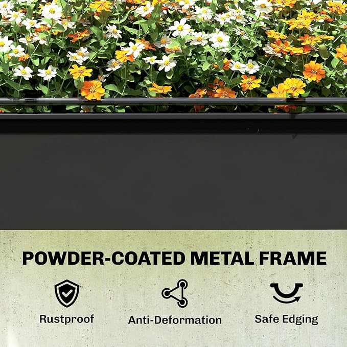 Outsunny Raised Garden Bed with Flip-Up Greenhouse Cover, Metal Elevated Garden Bed with Legs and Drainage Hole, Outdoor Raised Planter Box for Vegetables Herbs Flowers, 39.4" x 19.3" x 53.5", Black