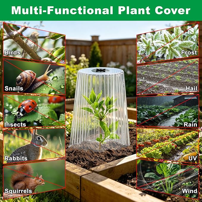 30 Pack Garden Cloches for Plants, Reusable Plant Covers with Adjustable Rotary Vent, Frost Protection, Protect from Animals Snails Birds Insects, Mini Greenhouse, 9.44" H x 7.48" D