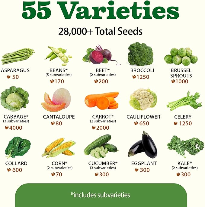 HOME GROWN 𝗨𝗦𝗔 𝗣𝗥𝗘𝗠𝗜𝗨𝗠 55 Vegetable Seeds Pack 28,000 & HOME GROWN 𝗨𝗦𝗔 𝗣𝗥𝗘𝗠𝗜𝗨𝗠 15 Heirloom Vegetable Seeds 7,000
