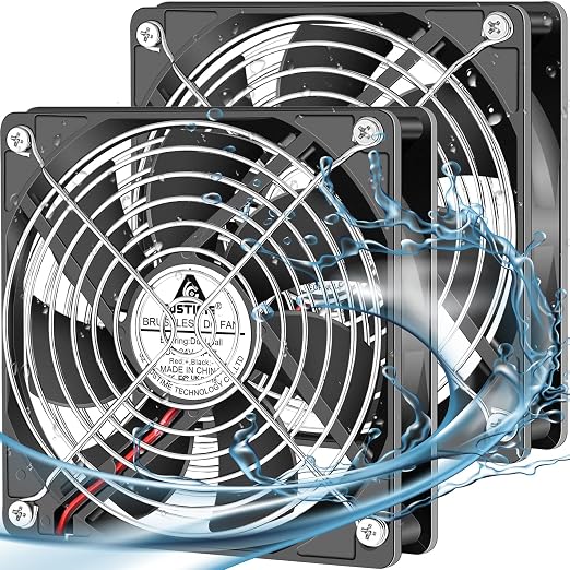 GDSTIME 120mm x 25mm Waterproof Fan, 24V DC IP67 Rating High Speed Dual Ball Bearing Brushless Computer Case Cooling Fans 2-Pin for RV Fridge, DIY Ventilation Exhaust Projects, 2-Pack